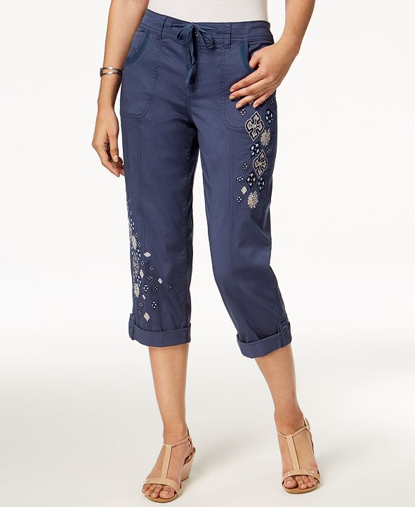 Style & Co Embroidered Capri Pants, Created for Macy's & Reviews