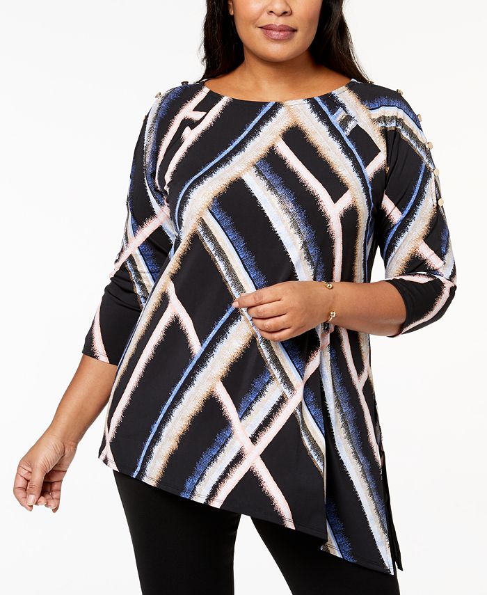 Jm Collection Plus Size Printed Asymmetrical Top Created For Macys And Reviews Tops Plus