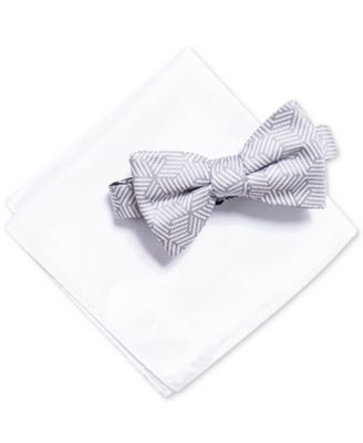 Alfani - Men's Geometric Bow Tie & Solid Pocket Square Set