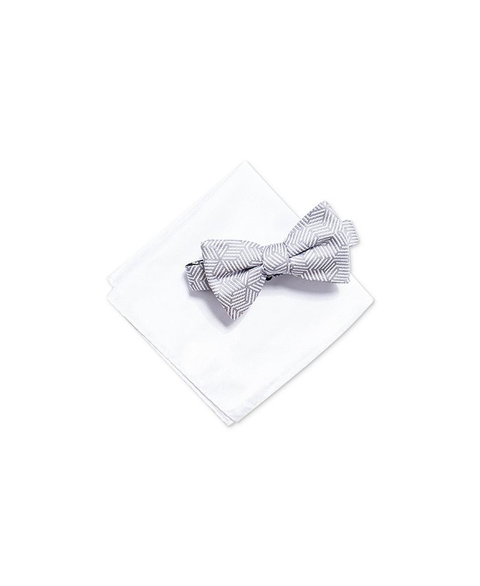 Alfani Men's Geometric Bow Tie & Solid Pocket Square Set, Created for