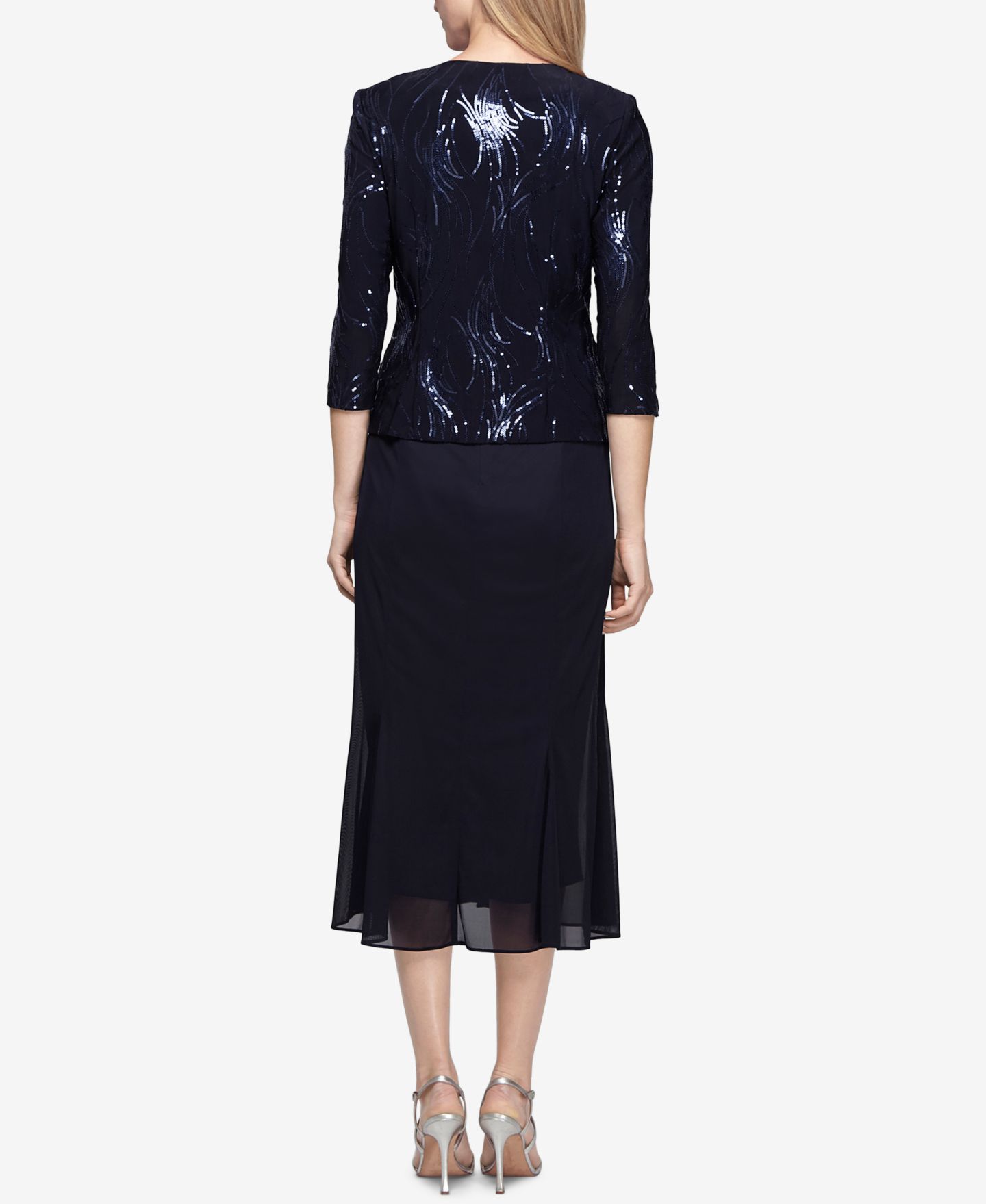 Женская куртка Alex Evenings Petite Sequined Midi Dress and Jacket, цвет: Тёмно-синий — фото 2