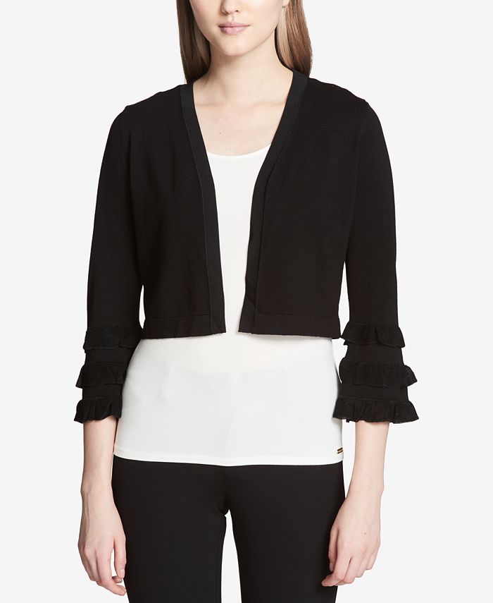 Calvin Klein Cropped Tiered-Sleeve Cardigan - Macy's