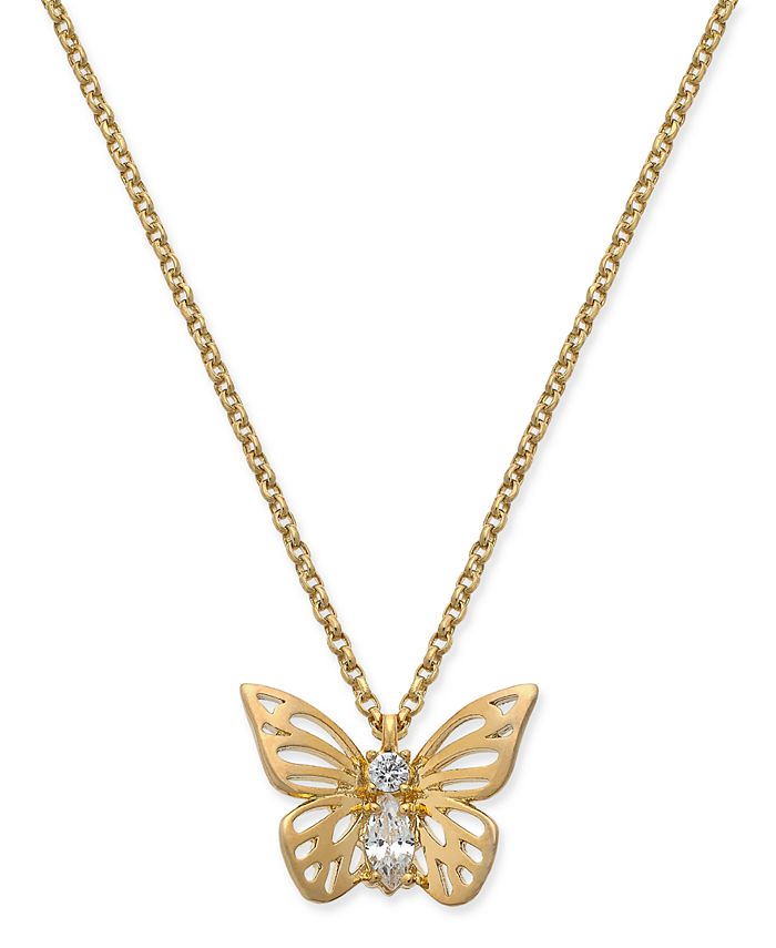 kate spade new york Gold-Tone Crystal Butterfly Pendant Necklace 