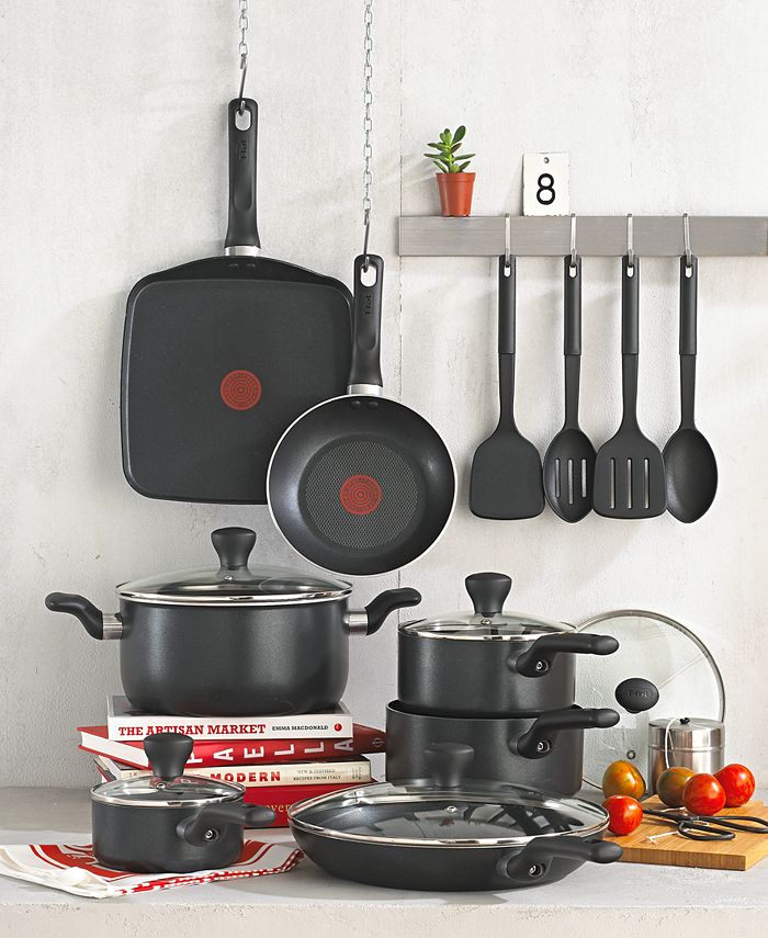 T-fal Kitchen Solutions 21-Piece Nonstick Cookware Set, Black