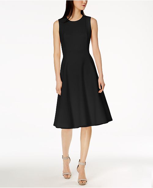 Calvin Klein Scuba Midi Fit Flare Dress Reviews Dresses Women Macy S