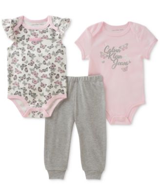 Calvin Klein - 3-Pc. Printed Cotton Bodysuits & Pants Set, Baby Girls