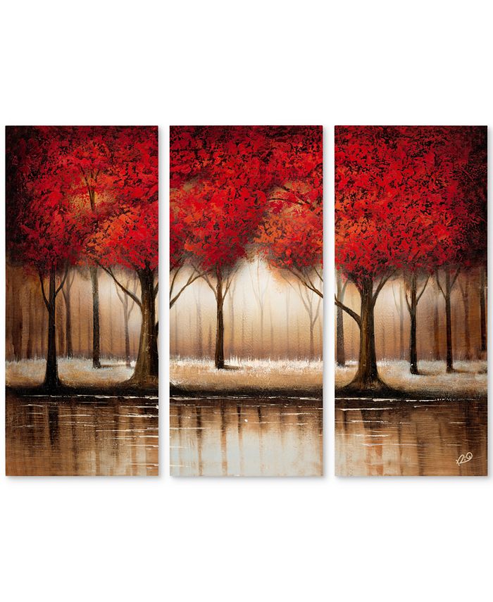 Trademark Global - 'Parade of Red Trees' by Rio 32" x 44" 3-Panel Canvas Print Set