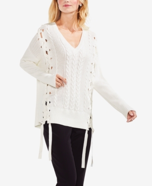 VINCE CAMUTO LACE-UP CABLE SWEATER, ANTIQUE WHITE | ModeSens