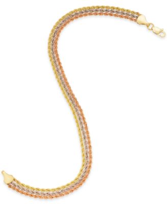 Tri-Color Triple Rope Bracelet in 14k Gold, White Gold & Rose Gold - Macy's