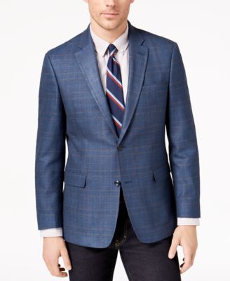 tommy hilfiger brown plaid slim fit sport coat