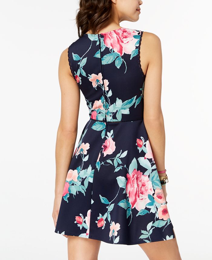 B Darlin Juniors' Printed LaceTrimmed Fit & Flare Dress Macy's