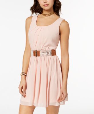 BCX - Juniors' Belted Fit & Flare Dress