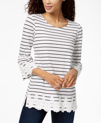 Charter Club - Striped Lace-Trim Top