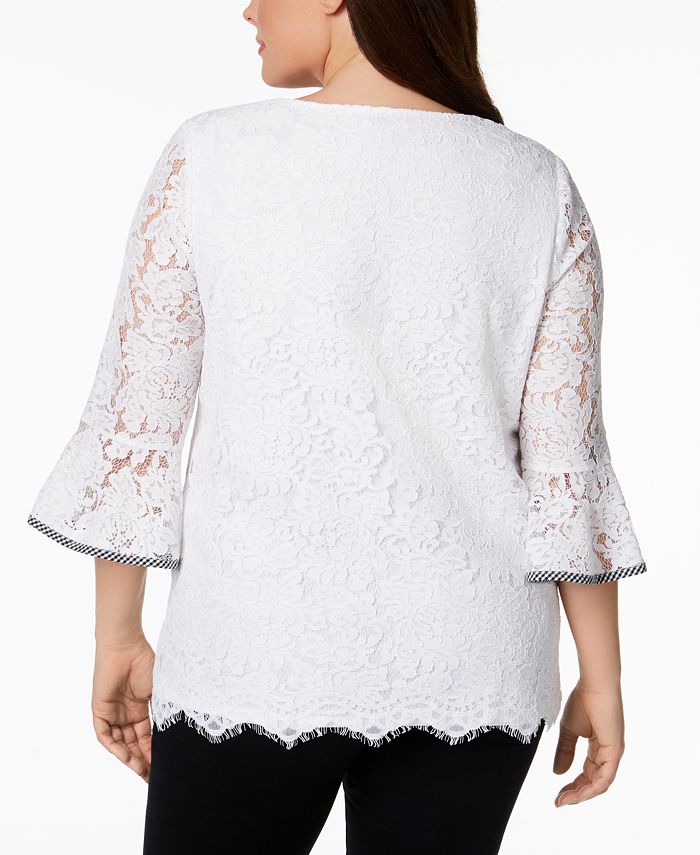 Charter Club Plus Size Lace Bell-Sleeve Top, Created for Macy's ...