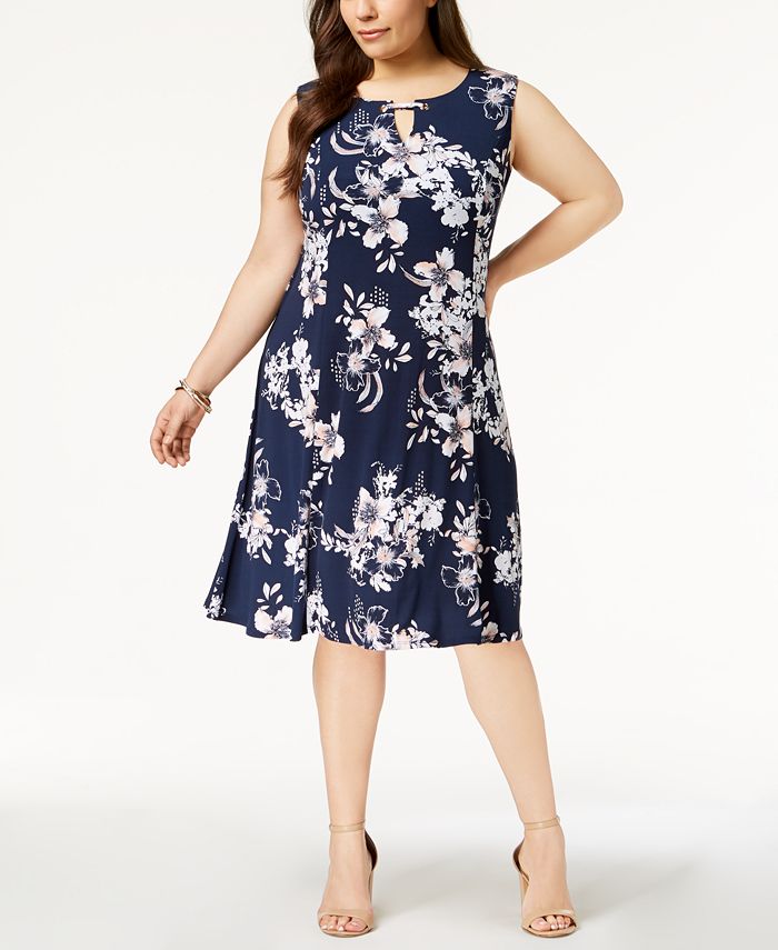 JM Collection Plus Size Keyhole-Neck Dress, Created for Macy's - Macy's