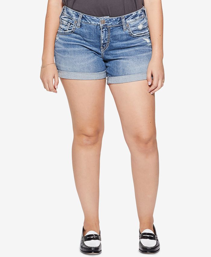 Silver Jeans Co. Plus Size Sam Boyfriend-Fit Denim Shorts & Reviews - Shorts  - Plus Sizes - Macy's