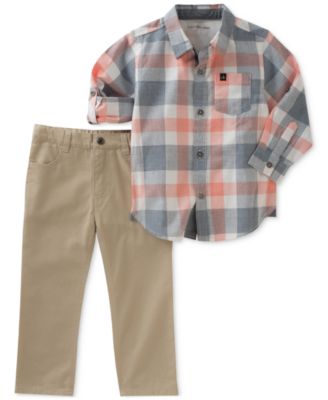 Calvin Klein - 2-Pc. Check-Print Cotton Shirt & Pants Set, Baby Boys (0-24 Months)