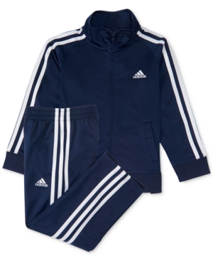 Shop Adidas Originals Baby Boys Three Stripe Track Suit, 2 Piece Set In Navy