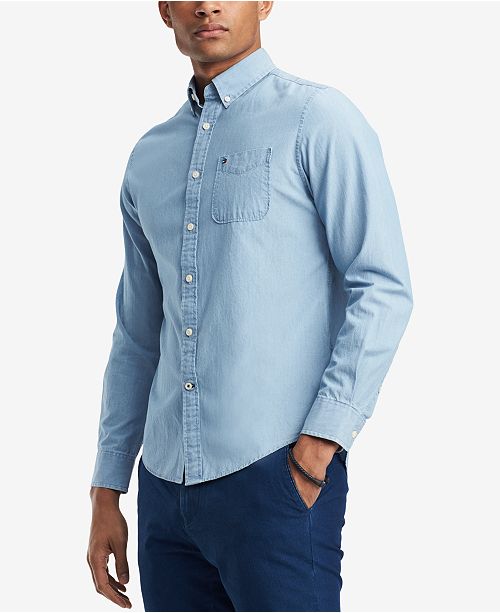 Tommy Hilfiger Men S Custom Fit Chambray Button Down Shirt