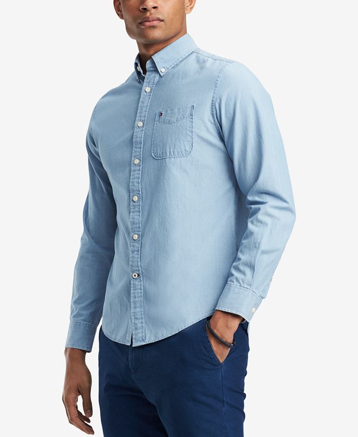 Tommy Hilfiger Men's Custom-Fit Chambray Button-Down Shirt, Created for ...