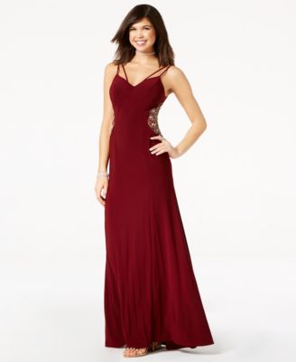 B Darlin Juniors' Embellished-Inset Strappy Gown - Macy's