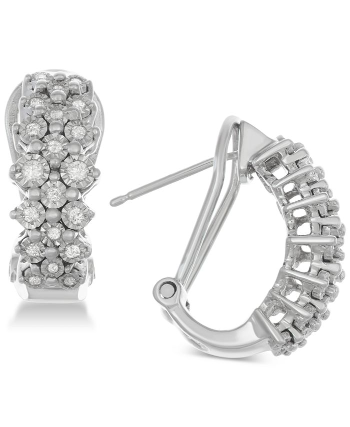 Macy's - Diamond Cluster Hoop Earrings (1/2 ct. t.w.) in Sterling Silver