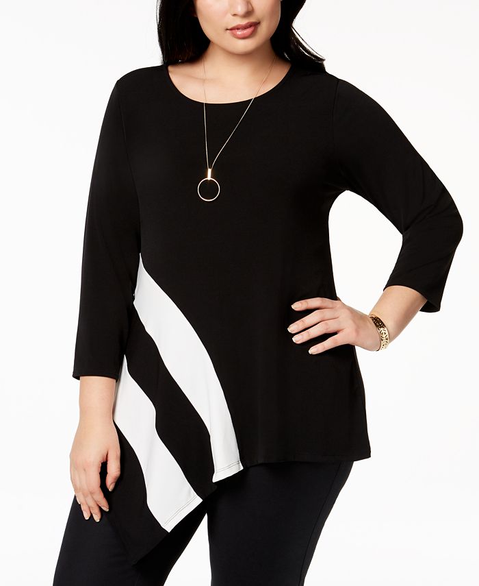 Alfani Plus Size Colorblocked Asymmetrical Top, Created for Macy's - Macy's