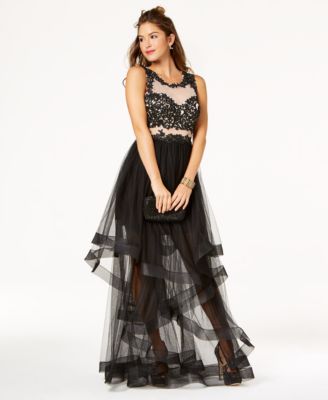Say Yes to the Prom - Juniors' Embellished Sheer Tiered-Skirt Gown
