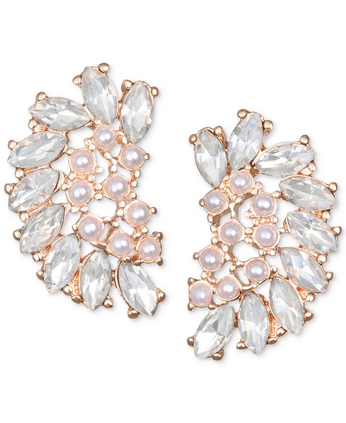 Badgley Mischka Jewel Crystal & Imitation Pearl Arch Stud Earrings - Macy's