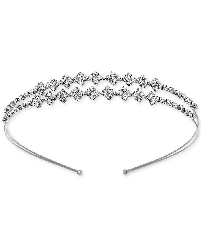 Badgley Mischka Jewel Silver-Tone Crystal Double-Row Headband - Macy's