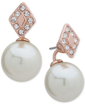 Ivanka Trump - Rose Gold-Tone Pav&eacute; & Imitation Pearl Jacket Earrings
