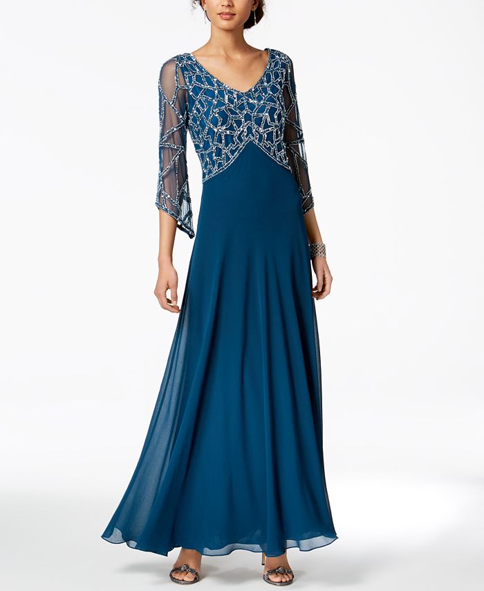 J Kara Embellished V-Neck Gown - Macy's