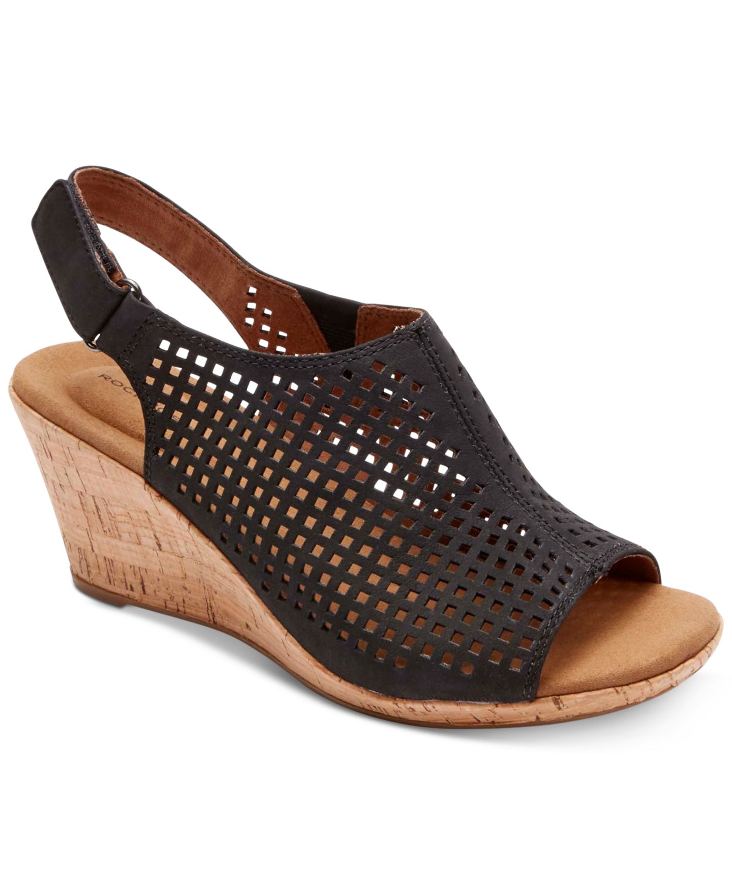 Женские сандалии Rockport Briah Perforated Leather Wedge, цвет: Чёрный — фото 1