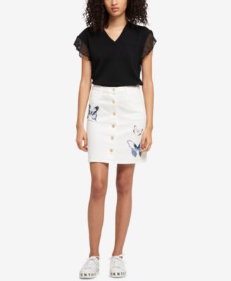 DKNY - Embroidered Denim Skirt