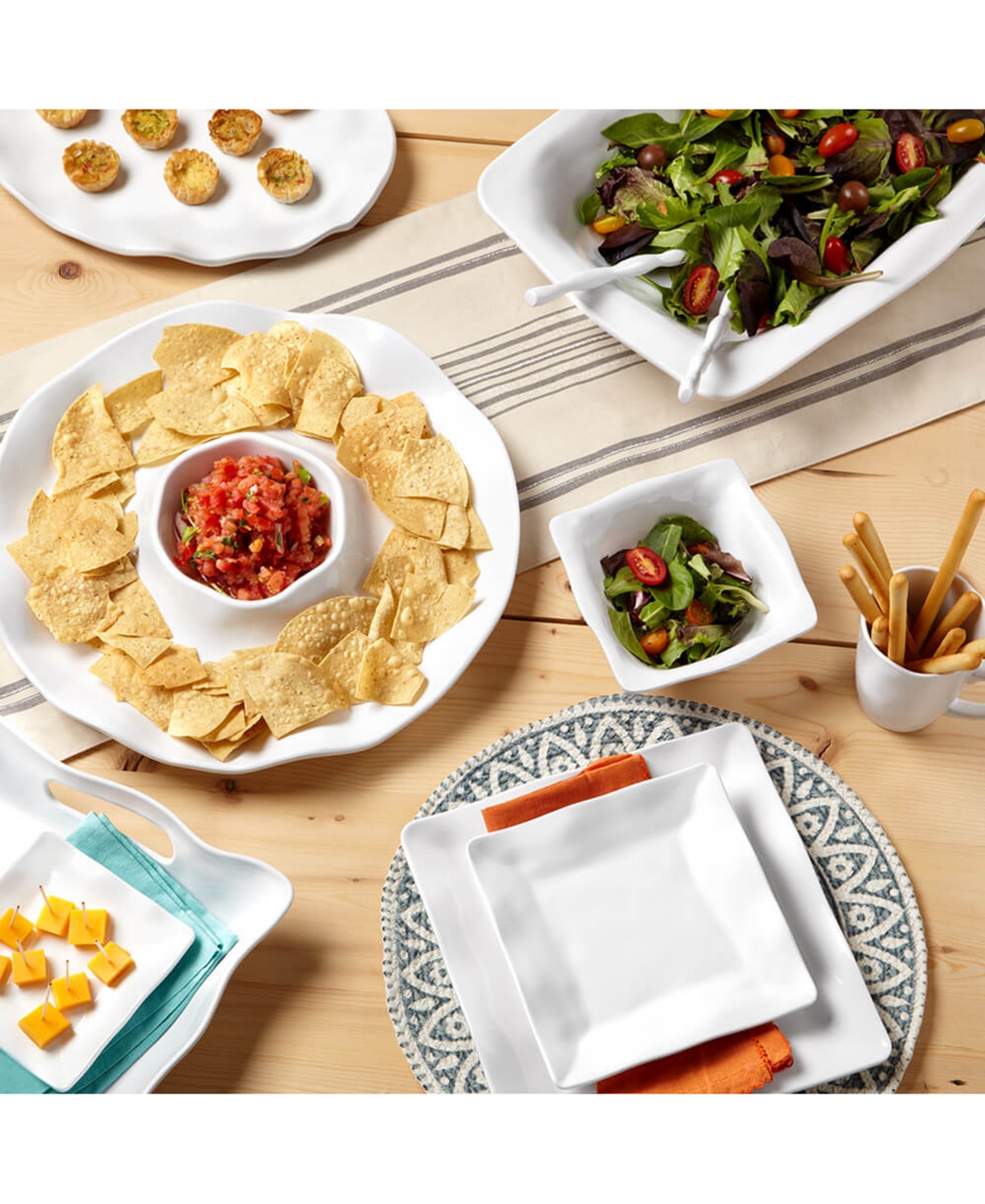 Q Squared Ruffle Melamine Square Dip Bowls, Set of 4