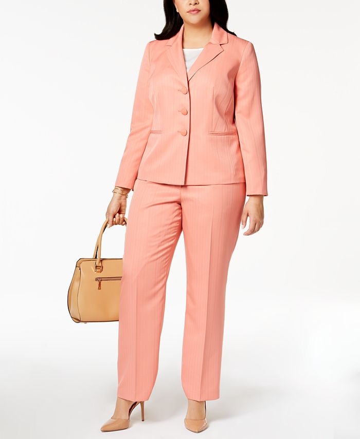 Le Suit Plus Size Striped Three-Button Pantsuit - Macy's