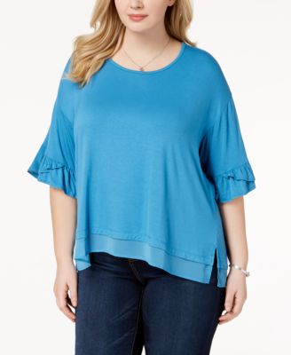 Love Scarlett - Plus Size Chiffon-Trim T-Shirt