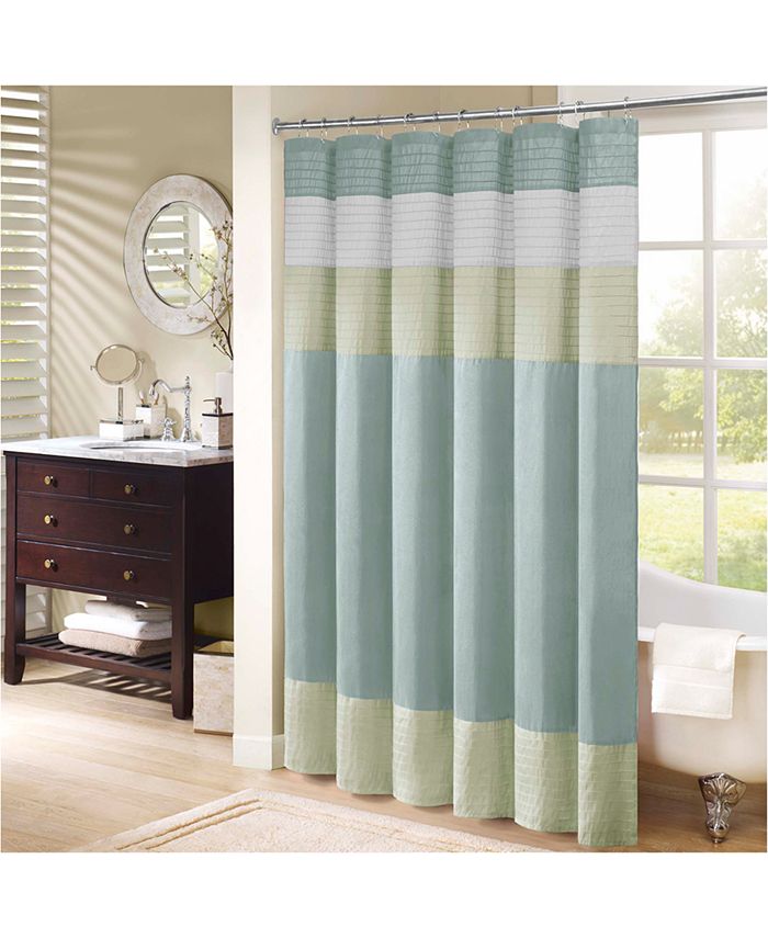 Madison Park - Amherst 72" x 72" Colorblocked Faux-Silk Shower Curtain