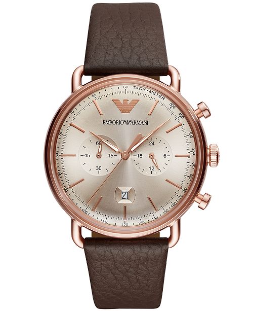 emporio armani watch brown leather strap