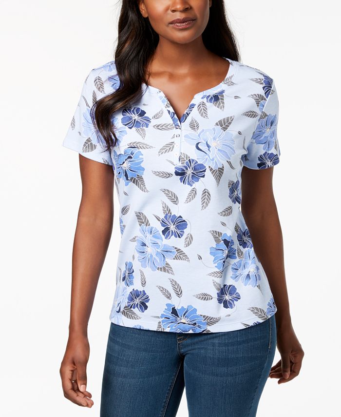 Karen Scott Printed Henley T-Shirt, Created for Macy's & Reviews - Tops ...