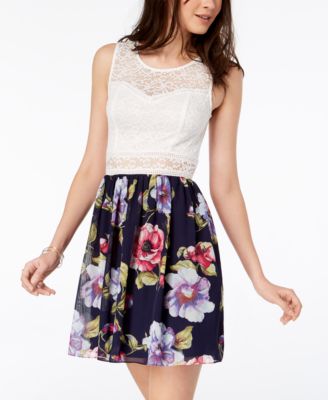 BCX - Juniors' Printed Lace A-Line Dress