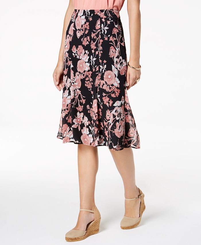 NY Collection Petite Floral-Print Skirt - Macy's