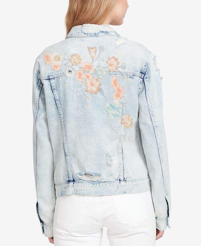 Jessica Simpson Cotton Embroidered Denim Trucker Jacket - Macy's