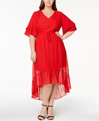 plus size red high low dress