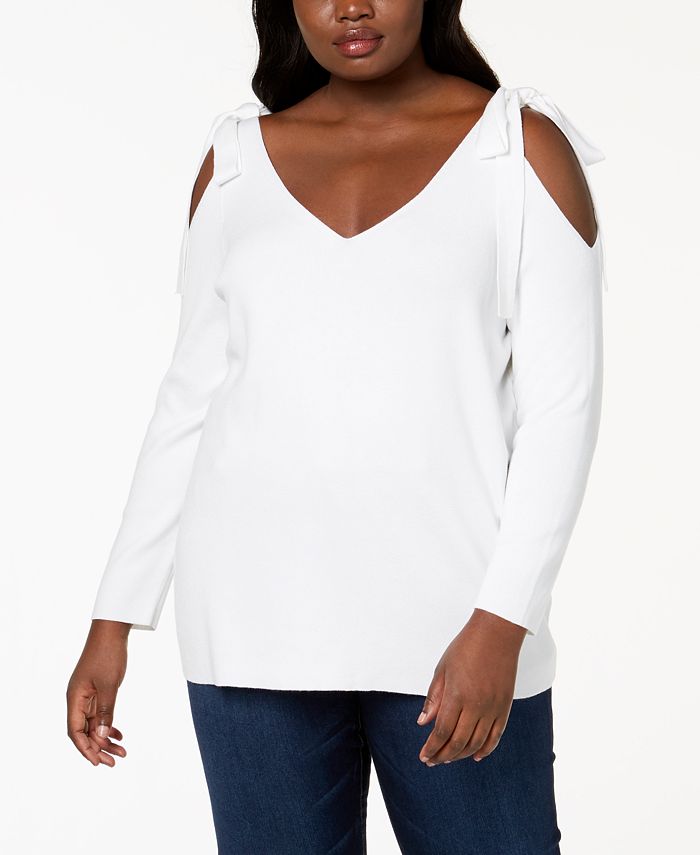 NY Collection Plus Size Cold-Shoulder Tunic Sweater - Macy's