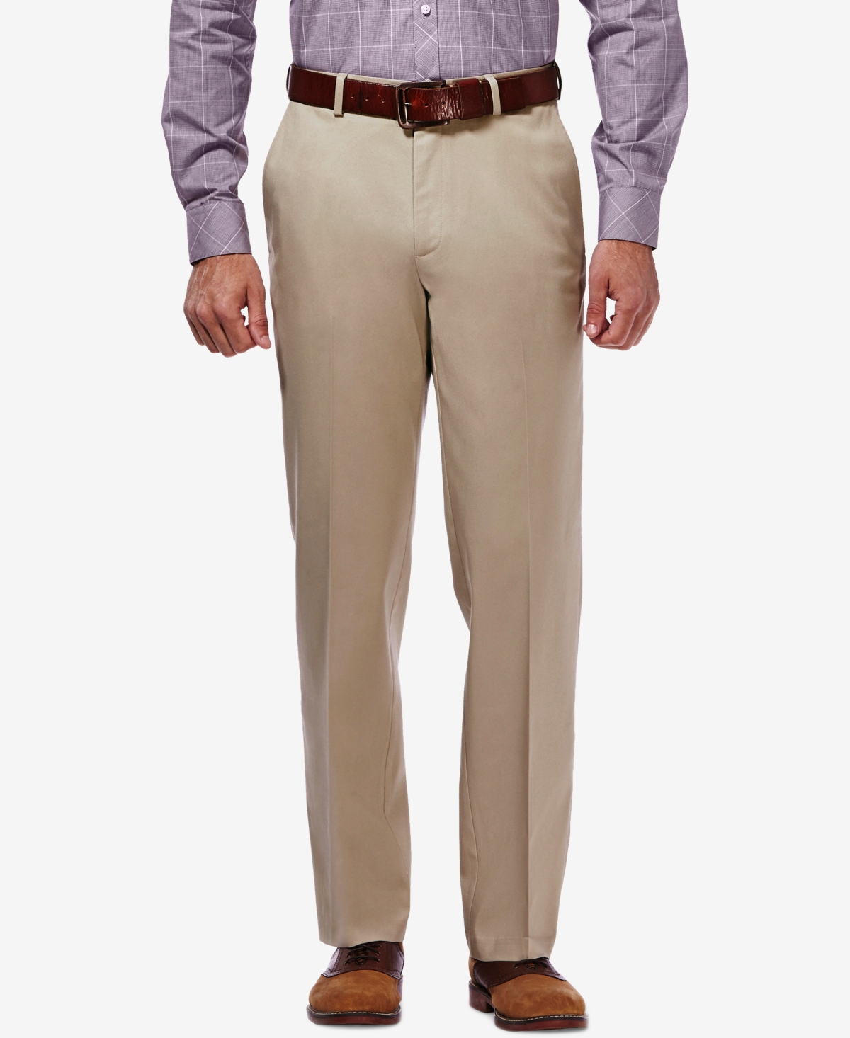 Men's Premium No Iron Khaki Classic Fit Flat Front Hidden Expandable Waist Pant - Khaki