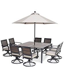 Marlough II Outdoor Aluminum 9-Pc. Dining Set (62" Square Table and 8 Swivel Rockers), Created for Macy's
