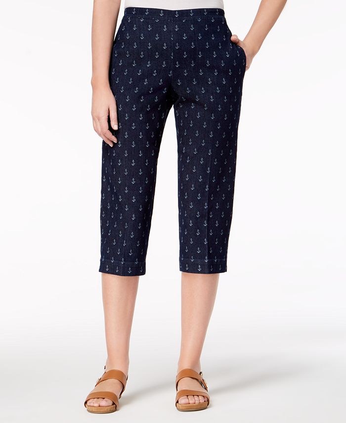 Alfred Dunner Petite America's Cup Anchor-Print Capri Jeans - Macy's