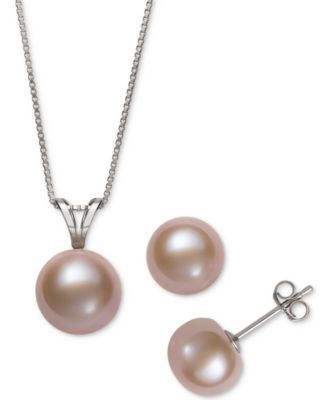 2-Pc Set White Cultured Freshwater Pearl Pendant Necklace 9mm Stud Earrings 8mm also in Gray Cultured Freshwater Pearl Pink Cultured Freshwa 47$
