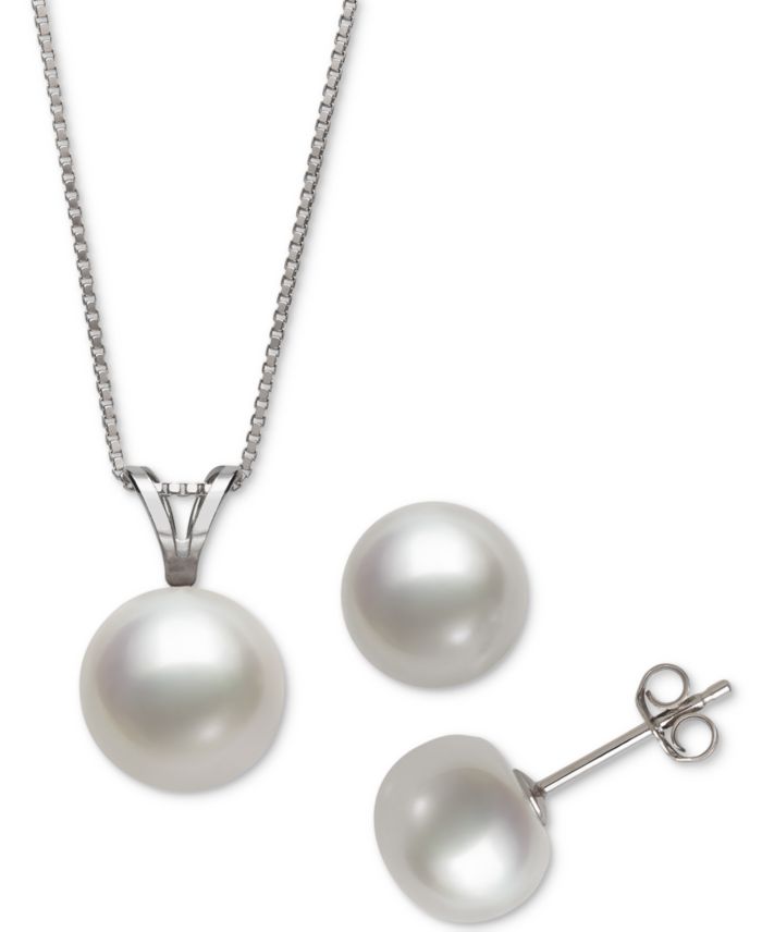 Belle de Mer 2-Pc. Set White Cultured Freshwater Pearl Pendant Necklace &